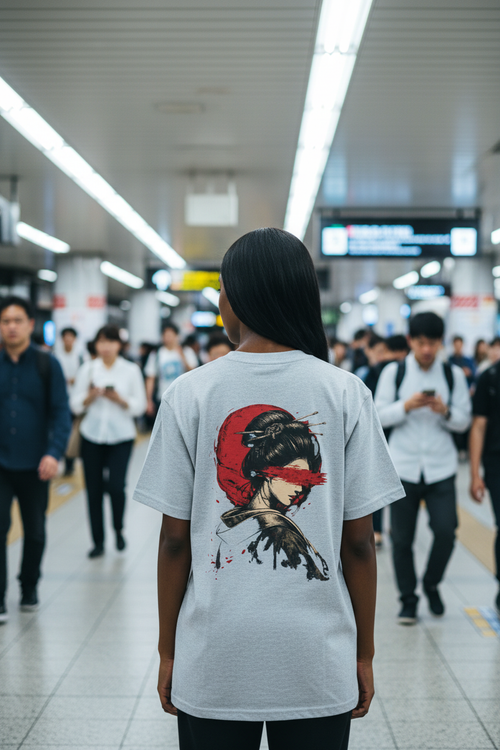 Geisha Tee – Dark Skin Tokyo Train Station Back Shot