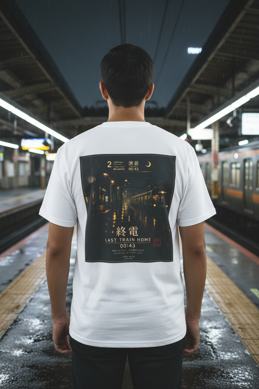 Last Train Home White Tee Guy Rainy Platform