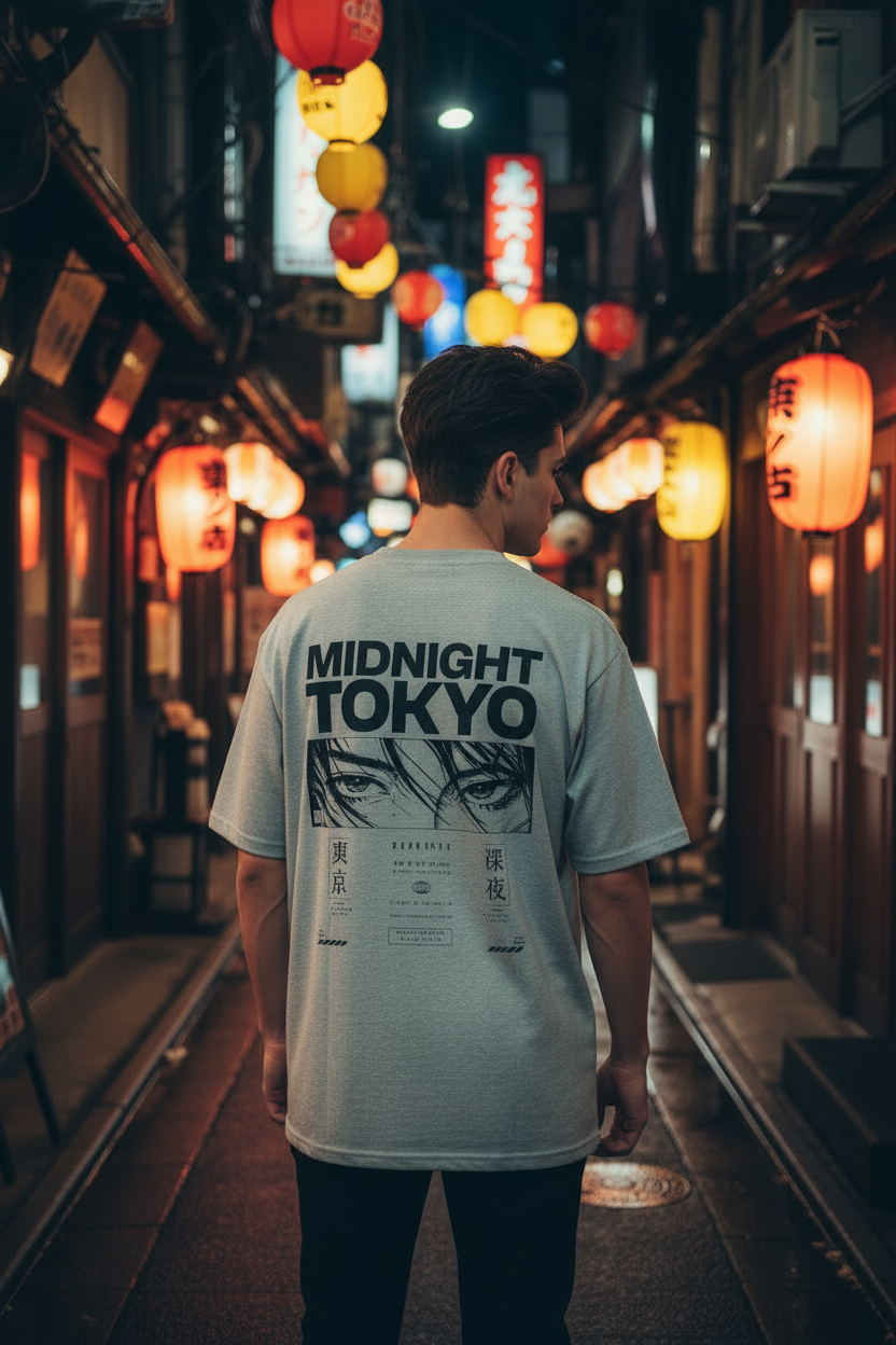 Midnight Tokyo - Male Model Back Facing Golden Gai