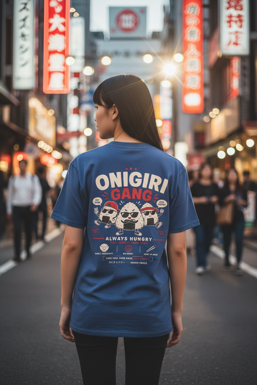 Onigiri Gang - Blue - Female Model Back View