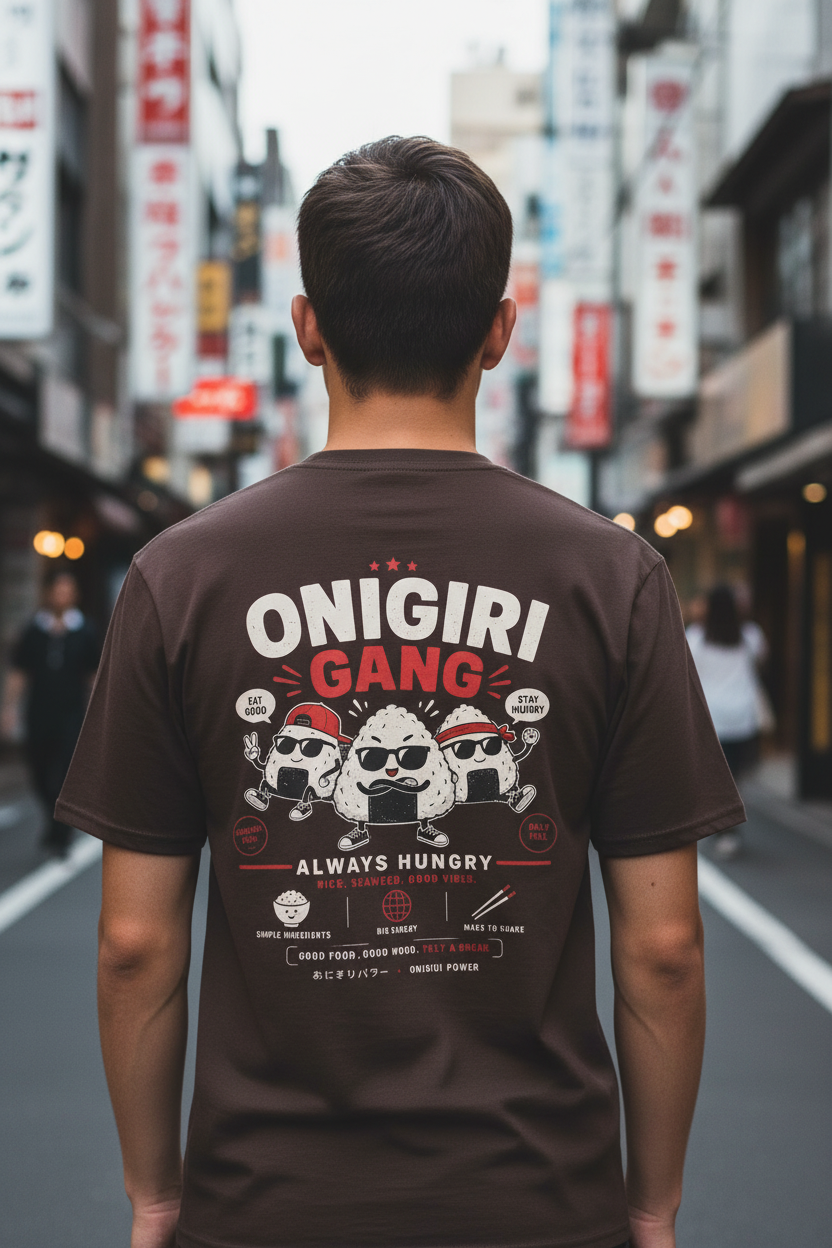Onigiri Gang - Chocolate Brown - Male Model Back View