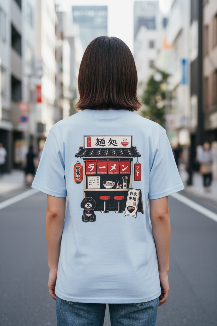 Ramen Stall Japanese Girl Blue Tee
