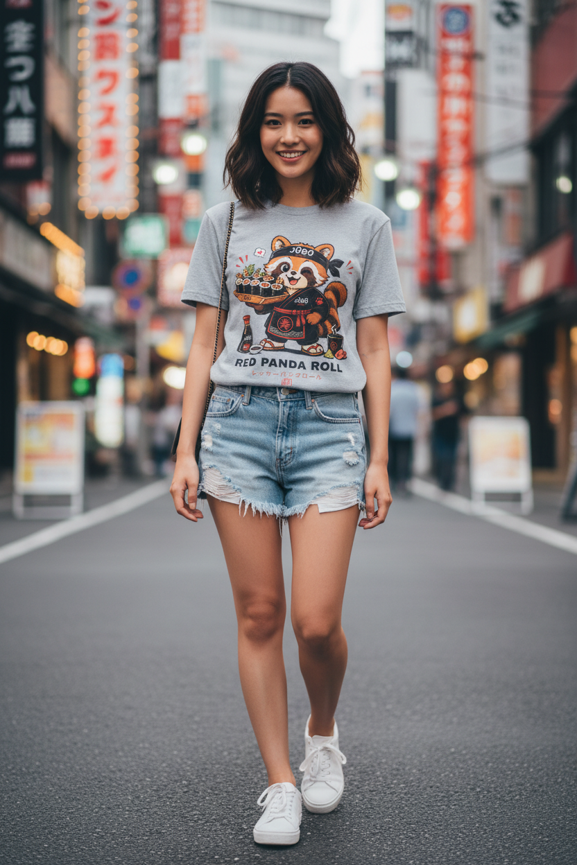 Red Panda Roll Grey - Cute Girl Tokyo Street