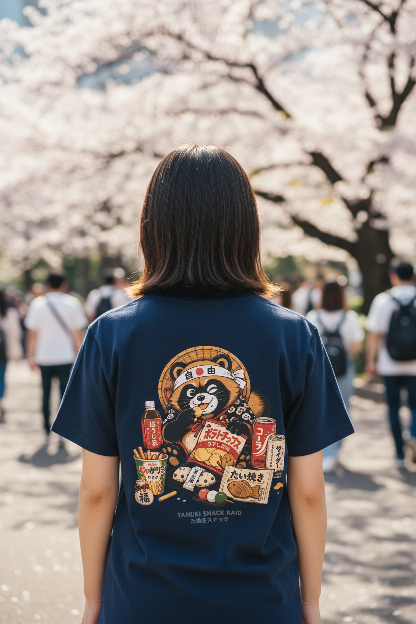 Tanuki Snack Raid Navy Tee Cute Girl From Behind