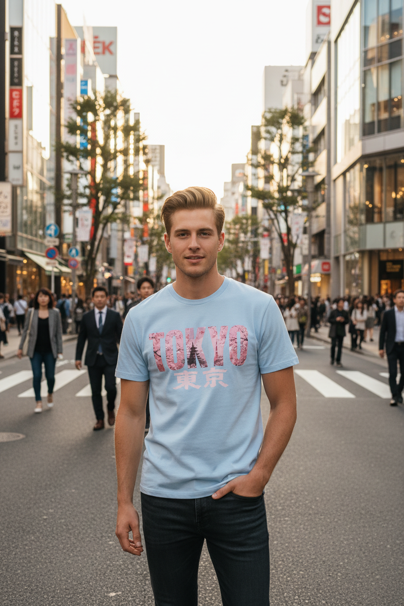 Tokyo Blue Tee Blonde Guy Harajuku