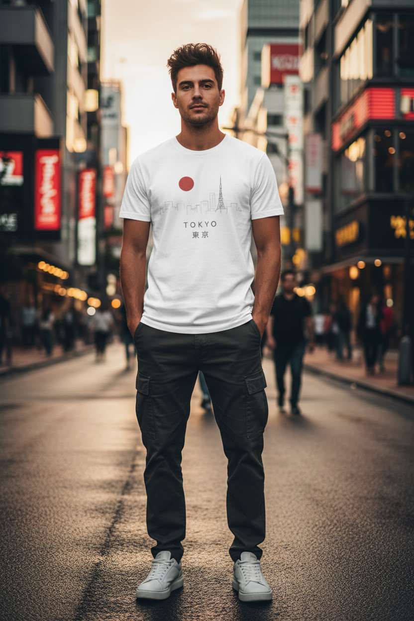 Tokyo Skyline White Tee Guy