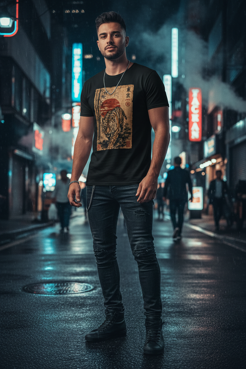 Tokyo Tiger Black Tee Guy
