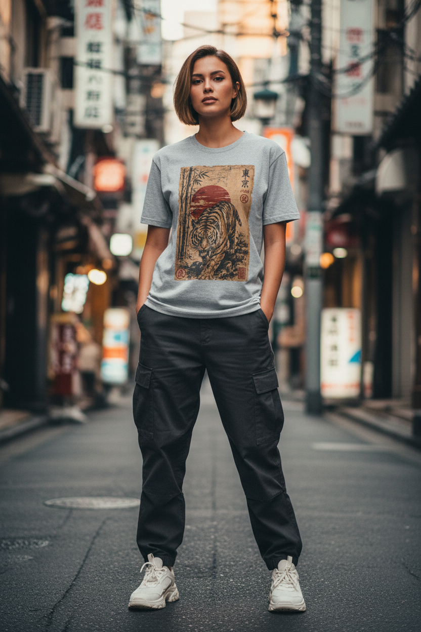 Tokyo Tiger Grey Tee Girl