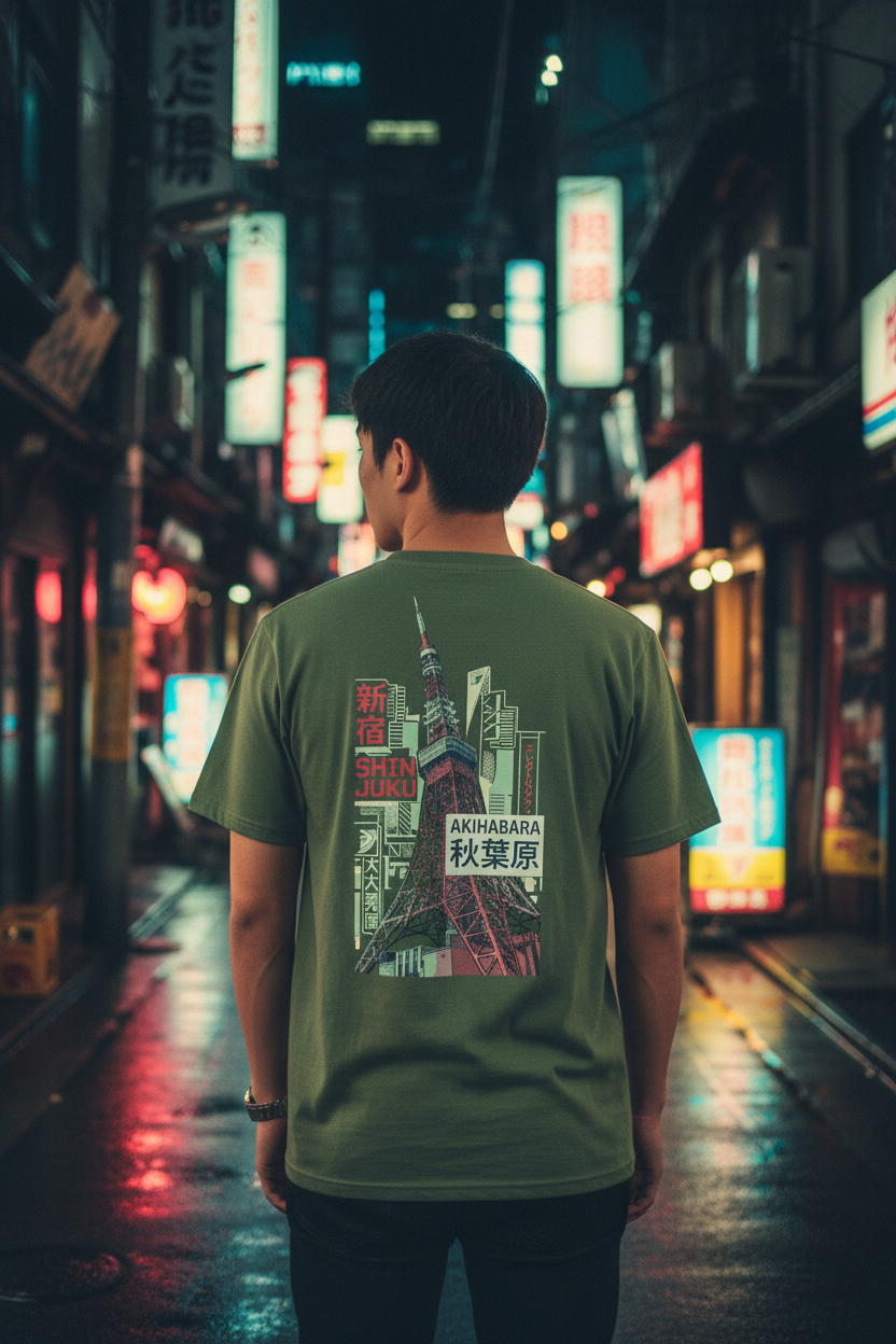 Tokyo Tower Vintage - Army Green - Asian Male Model Night Setting