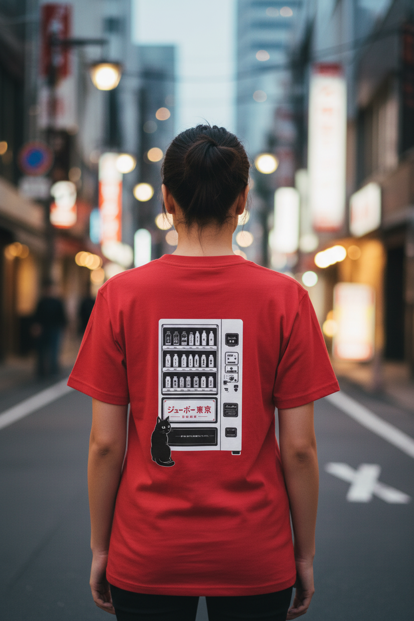 Vending Machine Cat Girl Red Tee
