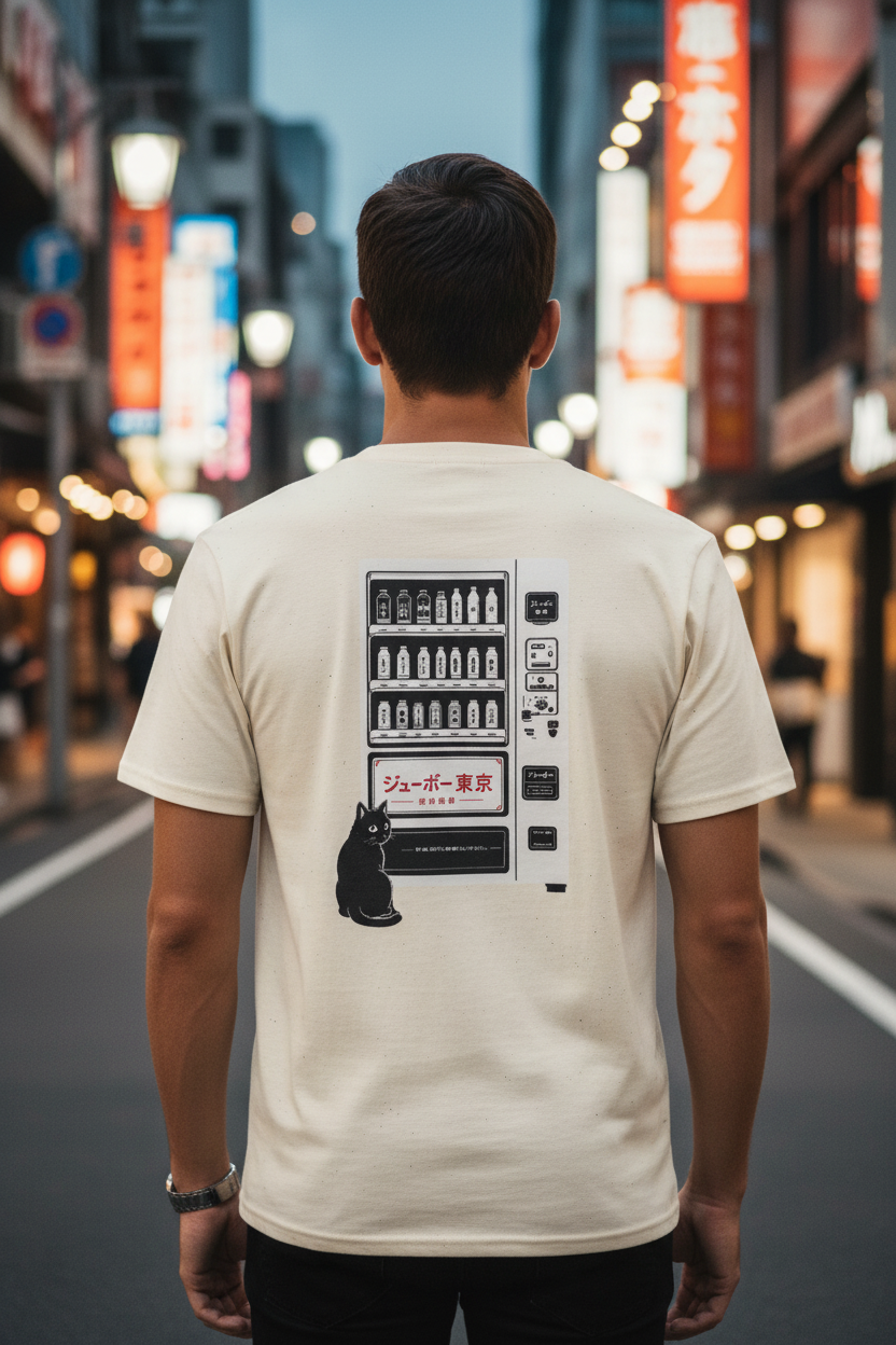 Vending Machine Cat Guy Cream Tee
